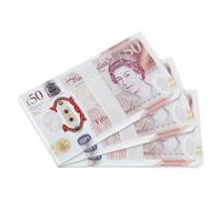 200 PCS £50 Prop Money, Plastic Fake Money Stacks Educational Toys for 3+ Year Olds, 5000 Pound Bills for Advertising, Pranks, Birthday Party and Play Board Games (With "Copy" Watermark)