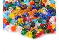 200 pcs 6/8mm Crystal Glass Beads, Assorted Round Faceted Colorful Glass Beads for Jewelry Making Crafting Bracelets Necklaces (Style-A)
