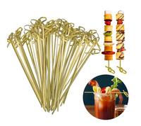 200 Pcs 6Inch Bamboo Cocktail Picks 6 Inch Bamboo Skewers Cocktail Toothpicks for Appetizers Food Picks Cocktail Sticks with Looped Knot for Barbecue Snacks Events Party