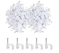 200 PCS 6mm Round Cable Clips Management Cable Tidy Clips Electrical Cable Wall Clips Wire Clips Cable Lead Clips Wire Nail Clips Wire Pins Nails Tacks Holder Cable Pins Clip with Steel Nail (White)