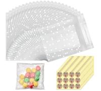 200 Pcs 7 x 7 cm Clear Cookie Cake Biscuit Polka Dot Opp Small Cellophane Plastic Sweet Bags Self Seal Cookie Packaging Wrapper Clear Self Adhesive Bags Diy for Food Biscuit Candy Jewelry