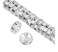 200 Pcs 8mm Sparkling Crystal Spacer Beads, Silver Plated Rondelle Crystal Rhinestone Spacers for Jewelry Bracelets Making Decorations