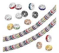 200 Pcs 8mm Sparkling Rondelle Spacer Beads, Colorful Plated Crystal Rhinestone Charm Beads Flat Round Loose Beads for Jewelry Bracelets Making Decorations