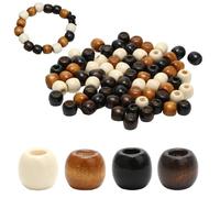 200 Pcs Barrel Woodens Beads Large Hole, Woodens Hair Bead for Braids, 12x11mm Natural Wooden Bead 4 Colors with Leather Cord for Bracelet Making, Crafting, DIY