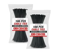 200 Pcs Black Cable Ties 200mm Heavy Duty Clips Plastic Zip Ties Organiser Tie Wraps Small Plant Tie Wraps for Outdoor Use (Black 200mm x 2.5mm)