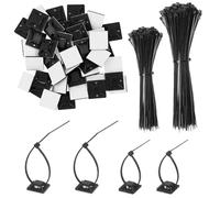 200 Pcs Black Nylon Cable Ties (120/150mm) + 100 Pcs Self-Adhesive Zip Tie Mounts, Small Cable Clips with Sticky Pads, Wire Tie Base Holders for Home, Office, Workshop, DIY, Garden