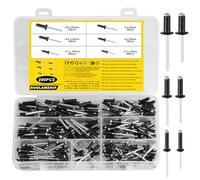 200 Pcs Black Pop Rivets Assortment Kit, Large Flange Rivets, Aluminum Blind Rivetss, 3.2mm 4mm 4.8mm Pop Blind Rivetss, for Metal, Furniture, Car, Rails and DIY