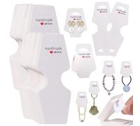 200 PCS Bracelet Display Cards Kraft Handmade Blank Cards Earring Holder Cards Self Adhesive Jewelry Packaging Selling Card for Small Business Personalized Hanging Display Earring Necklace(White)