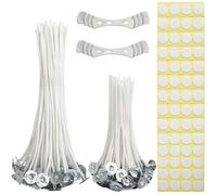 200 Pcs Candle Wicks for Making Candles, Candle DIY Material Wick With 2 Candle Wick Holders, 200 Wick Glue Sticker, Long Burning Candle Wicks Set with Metal Tabs for DIY Candles Crafts (10 cm, 15 cm)