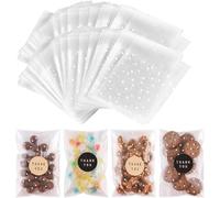200 Pcs Cellophane Bags, (10 x 13cm) White Polka Dot Self-Seal Translucent Cookie Bags, Frosted White Plastic Self Sealing for Food Packaging, Wax Melting Packaging and Craft Storage