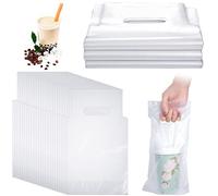 200 Pcs Clear Handle Poly Plastic Packaging Bags Drinking Drink Carriers for Delivery Cup Holder Carrier Take out Cup Carriers for Beverage Bar Restaurant Coffee Shop Supplies, 6.4 x 11.2 Inch