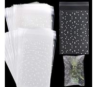 200 Pcs Clear Plastic Bags Thickened Self-adhesive Small Gift Bags Clear Cellophane White Polka Dot Packaging Bag Party Candy Chocolate Bag (10 x 15+3cm)