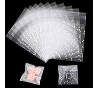 200 Pcs Clear Plastic Bags Thickened Self-adhesive Small Gift Bags Clear White Polka Dot Packaging Bag Party Candy Chocolate Bag 7x7.3cm+2.4cm