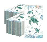 200 Pcs Coastal Turtle Napkins Paper Ocean Summer Cocktail Guest Napkins Disposable Beach Dinner Hand Towels Nautical for Bathroom Wedding Birthday Under the Sea Holiday Party Supplies Decorative
