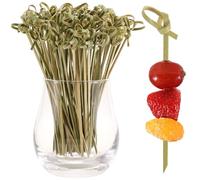 200 Pcs Cocktail Picks 12cm, Bamboo Skewers for Appetizers, 4.7 Inch Mini Natural Food Pick for Drinks, Desserts, Wedding, Party Fancy Toothpicks, Green Knot Decorative Charcuterie Board Supplies