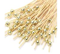200 Pcs Cocktail Sticks - 4.7 inch/12 cm Bamboo Cocktail Sticks for Appetizers Skewers Fancy Sturdy Cocktail Toothpicks for Party Decoration Pearl Food Picks for Charcuterie Sandwich Fruit (Gold)