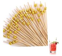 200 PCS Cocktail Sticks, 4.7 inch Bamboo Toothpicks, Gold Pearl Food Picks for Drinks, Cocktail Decorations for Fruit Appetizers Sandwich Party Bar