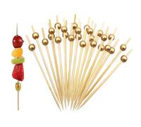 200 Pcs Cocktail Sticks, 4.7 Inch Wooden Cocktail Sticks Skewers, Gold Pearl Mini Food Picks for Charcuterie Sandwich Burgers Fruit, Christmas, Party, Wedding