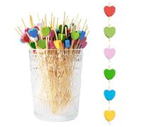 200 PCS Cocktail Sticks, Bamboo Sticks with Coloured Hearts, Bamboo Sticks for Charcuterie and Sandwich, Cocktail Accessories for Drinks, Candy Floss Sticks Burger Sticks Fruit Stick