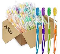 200 Pcs Colorful Disposable Toothbrushes Bulk Individually Wrapped Travel Toothbrush for Homeless Gift Hotel Camping Travel