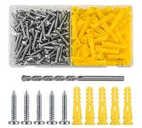 200 Pcs Concrete Screws and Wall Plugs Set, Raw Plugs and Screws Set, Heavy Duty Wall Fixings, Expansion Walls Anchors for Brick Masonry Wood TV Bracket Screw, with Drill Bit