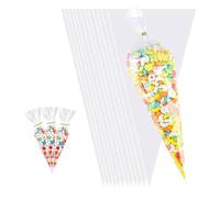 200 Pcs Cone Bags for Sweets Clear Cellophane Bags for Party Supplies, Sweets, Biscuits Displaying & Wrapping on Birthday Parties and Festivals 16 x 30cm