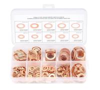 200 PCS Copper Sealing Rings Assortment Set, 9 Sizes Copper Metric Flat Sealing Washers Kit, Flat Washers Kit,Sump Plug Gasket Crush Washer Assortment with Storage Box(M5 M6 M8 M10 M12 M14)
