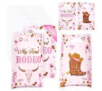 200 Pcs Cowgirl Present Bag, Plastic My First Rodeo Party Favor Bag with Handles for 1st Rodeo Birthday Western Theme Party Decorations Supplies