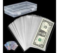 200 PCS Currency Sleeves - Clear Dollar Holder with Storage Box Banknote Protector for Paper Money Bills Stamps Collection Supplies