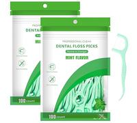200 Pcs Dental Floss, Floss Sticks Dental 2 in 1 Toothpicks Sticks Disposable Portable Interdental Cleaning Tool for Teeth Cleaning, Green, 7.5CM