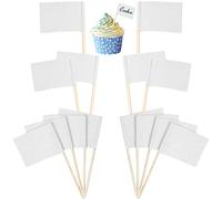 200 Pcs Disposable Blank Toothpick Flags, Cocktail Sticks Mini Food Labels Flags for Party Food, Cupcake Toppers, Cheese Labels, Fruit Salad, Baby Shower Names, Pub BBQ Party Supplies (White)