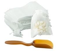 200 Pcs Disposable Tea Filter Bags, 6.94x9.05cm Drawstring Seal Filter Tea Bags Empty Tea Infusers Bags with Plastic Tea Shovel for Loose Tea and Coffee, White, 2.73 x 3.56 inch