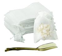 200 Pcs Disposable Tea Filter Bags, Drawstring Seal Filter Tea Bags Empty Tea Infusers Bags with Plastic Tea Shovel for Loose Tea and Coffee, White(7 x 9cm)
