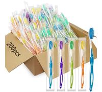 200 Pcs Disposable Toothbrushes Bulk Individually Wrapped Toothbrushes Colorful Travel Bulk for Hotel Travel Donation Homeless (4 Colors)