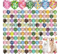 200 Pcs Dog Bandana Bulk Spring Summer Hawaii Pet Party Bandana Scarf Adjustable Puppy Kerchief Triangle Bibs Holiday Grooming Supplies for Small Medium Dogs Cat Costume Accessory Outfit(Flower)