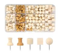 200 PCS Drawing Pins for Notice board, 5 Types of Map Push Pins for Pinboard, Wooden Notice Cork Board Pins with Plastic Box, Thumb Tacks for Posters Photos Calendars Itineraries Markers