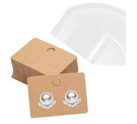 200 Pcs Earring Cards with Holes,100 Pcs Brown Kraft Earring Display Cards with 100PCS Self Sealing Clear Bags,Earrings Holder for Jewelry Display