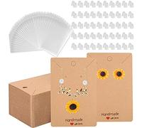 200 PCS Earring Display Card Set, 50 Jewellery Necklace Holder Cards 50 Self Adhesive Sealing Storage Bags 100 Rubber Earring Stopper Backs Gift for Christmas Making DIY Ear Studs-Brown