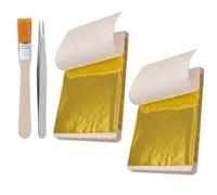 200 PCS Edible Gold Leaf, Gold Leaf Sheets, Easy to Use, Complete Set with 2 Gold Leaf Books, 1 Brush and 1 Tweezer, Ideal for Bakers, Pastry Chefs, Home Baking Enthusiasts, Bakery and Dessert Making