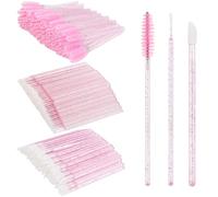 200 PCS Eyelash Extension Supplies Kit include a disposable micro swab brush, eyebrow comb, lip balm brush, mascara brush, makeup brush, for eyelash extension surgery, and lip makeup (Crystal Pink)