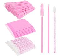 200 PCS Eyelash Extension Supplies Kit include a disposable micro swab brush, eyebrow comb, lip balm brush, mascara brush, makeup brush, for eyelash extension surgery, and lip makeup (Pink Sets)