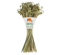 200 Pcs Fancy Bamboo Knot Cocktail Picks - 12cm Decorative Wooden Knotted Skewers - for Parties, Appetizers, Cocktails, Fruits, Kebabs, Barbecue (BBQ) - by Mobi Lock