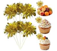 200 PCS Foil Firework Cocktail Picks Sparkle Tinsel Drink Stirrers Festive Cake & Appetizer Toppers for Birthday Wedding Graduation Party Decor Disposable Food-Safe Skewers Gold Star