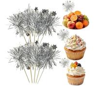200 PCS Foil Firework Cocktail Picks Sparkle Tinsel Drink Stirrers Festive Cake & Appetizer Toppers for Birthday Wedding Graduation Party Decor Disposable Food-Safe Skewers Silver Star