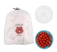 200 Pcs Food Covers Plastic Stretch, Elastic Food Cover for Fresh Keeping, Storage Bags for Leftovers, Fruits, Vegetables, Picnic and BBQ, White Bear Design, Stretches from 13cm to 38cm