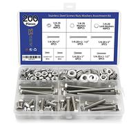 200 Pcs for 1/4-20 Stainless Steel 304 Hexagon Heads Cap Screws Bolts Nuts Washers Assortment Kit（1/4-20 200Pcs）
