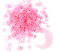 200 PCS Glow in the Dark Stars and Moon Pink Glow in the Dark Stickers Glowing Stars for Ceiling Pink Wall Stickers with Big Moon for Women Room Decorations Gifts