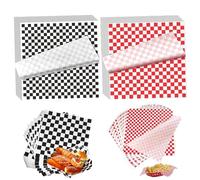 200 Pcs Greaseproof Paper Sheets, Food Grade Wrap Paper Checkered Basket Liners Wax Paper Sheets Oil-Proof for Deli/BBQ Greaseproof Paper for Deli Sandwich Burgers Cakes, 7x7 Inch