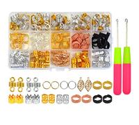 200 Pcs Hair Jewelry for Braids and 2 Pcs Latch Hook Crochet Needle Gold and Silver Dreadlocks Beads Cuffs Adjustable Hair Bead Accessories for Women Braiding Clips