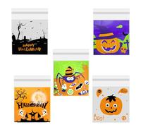 200 Pcs Halloween Candy Bags, 5 Styles 4 * 4 inch Halloween Small Cellophane Bags Halloweens Cookie Bags for Halloweens Party Cookie Sweet Snacks Gifts Bags